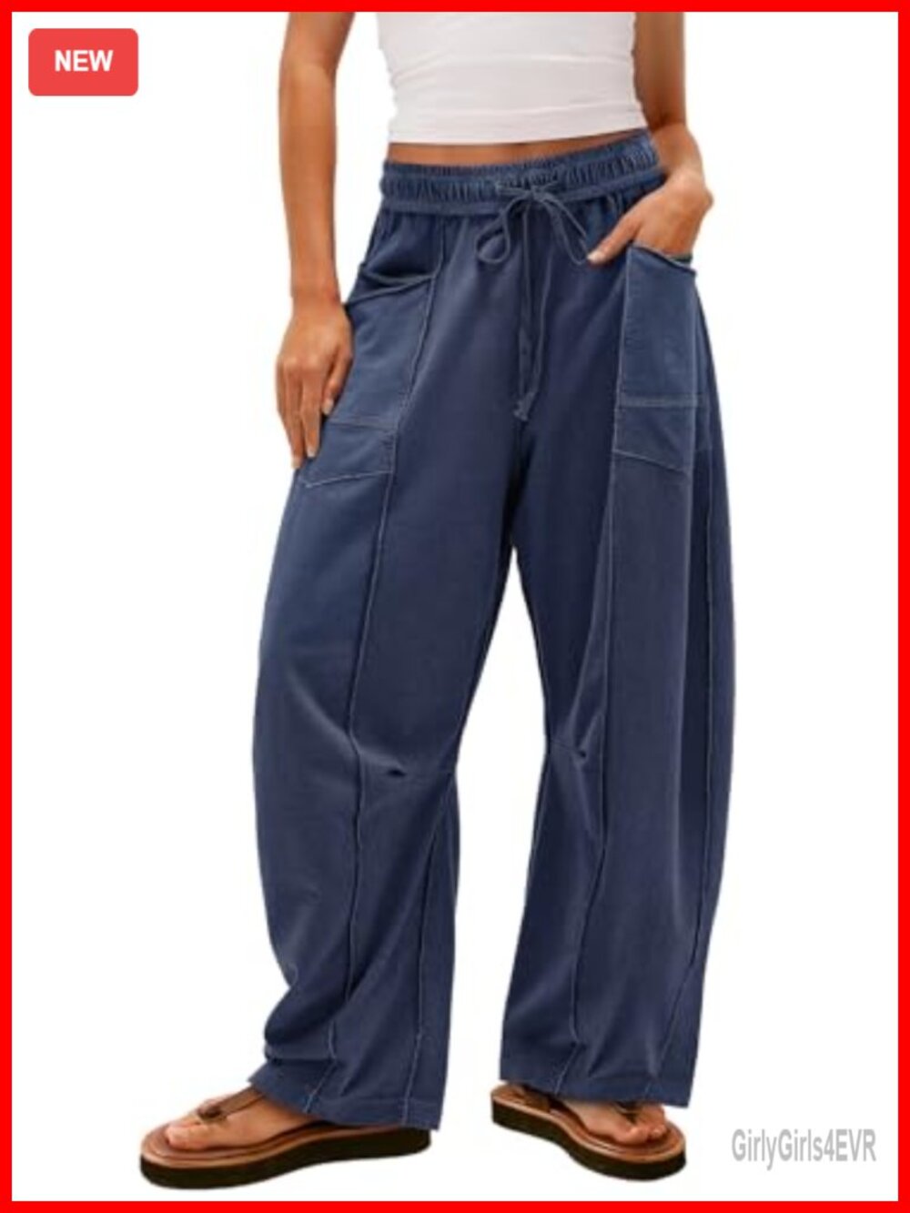 Wide Leg Palazzo Pants Drawstring Elastic Waist with Pockets
